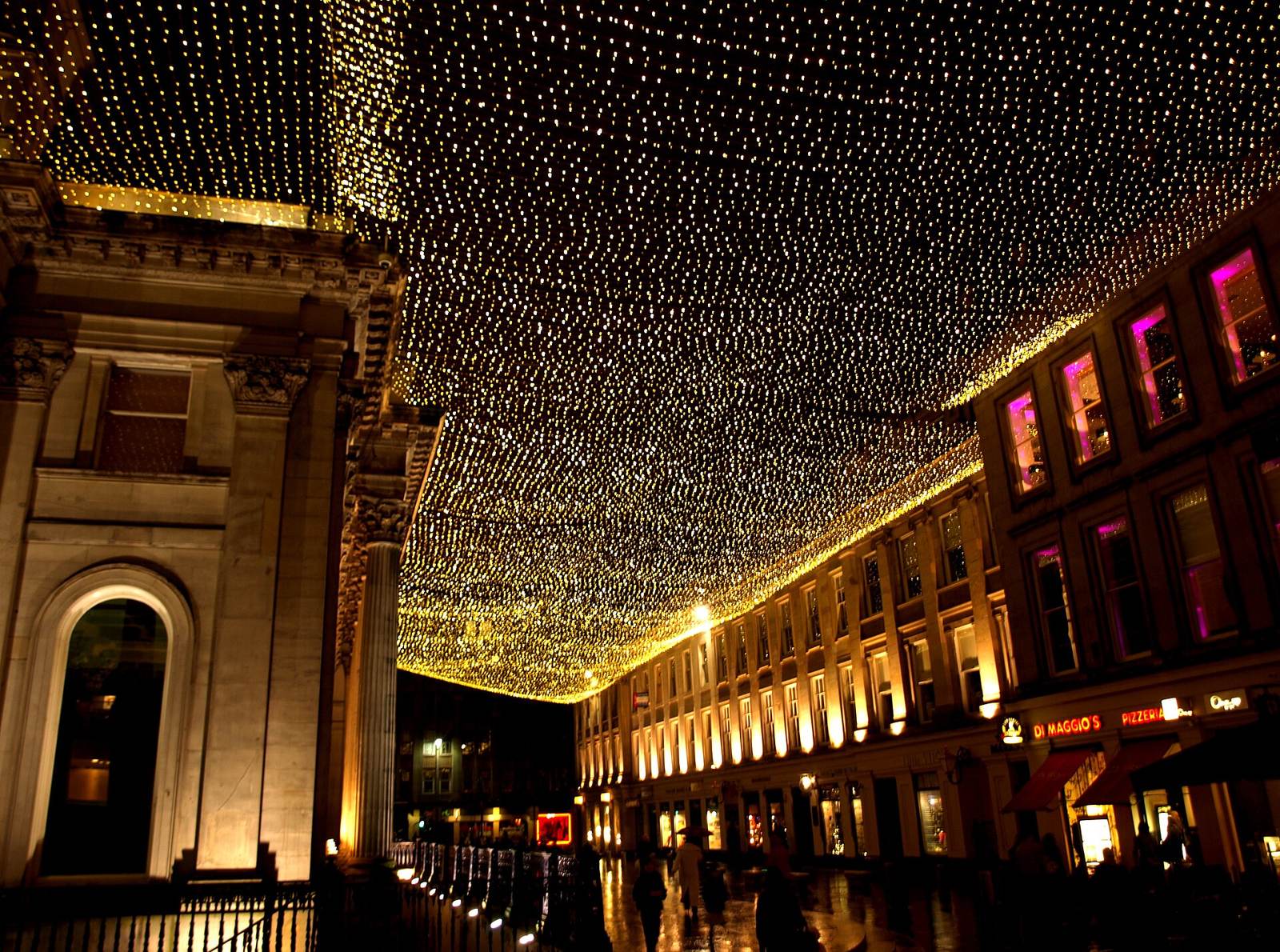 Royal Exchange Square, Glasgow, lit at night